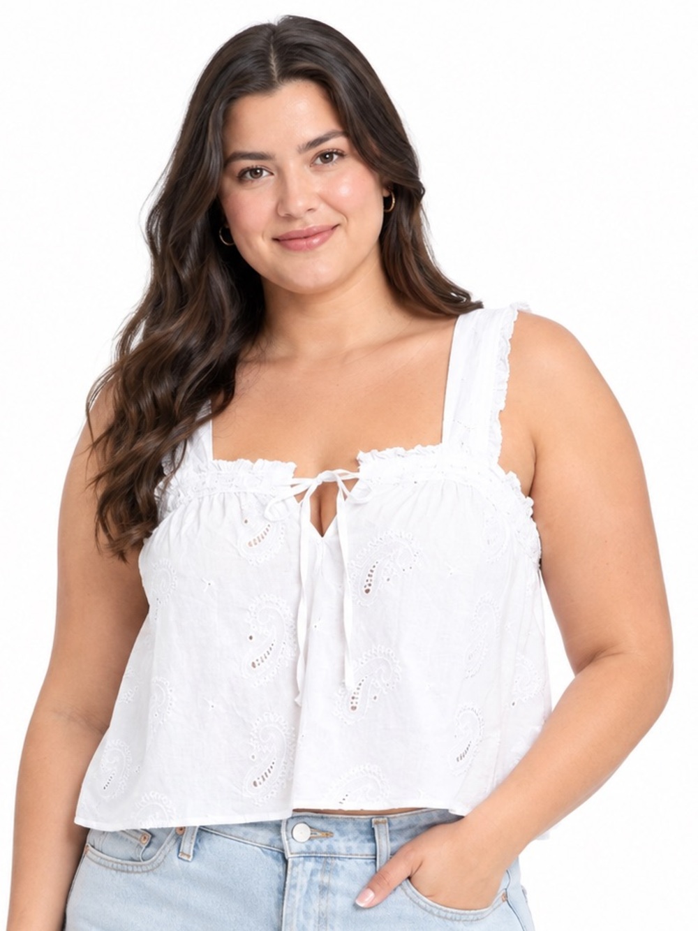 Universal Thread Women's Cutwork Paisley Tank Top White Size XL